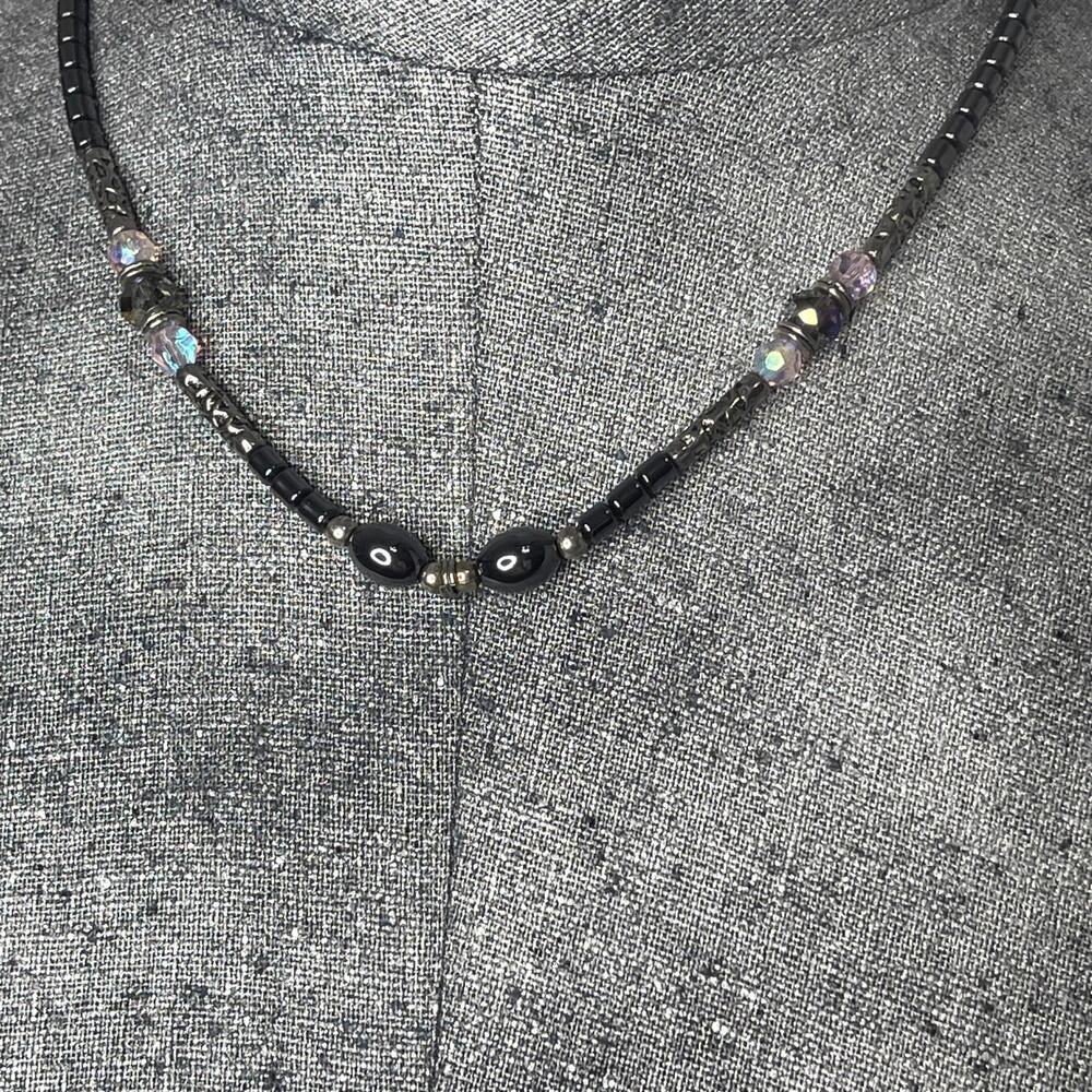 Hematite beaded necklace costume jewelry with faceted beads men's women's